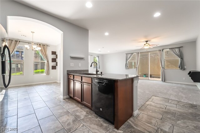 10917 Mount Pendleton St, Las Vegas, NV 89179 - kitchen featuring black dishwasher, a sink, open floor plan, recessed lighting, and ceiling fan