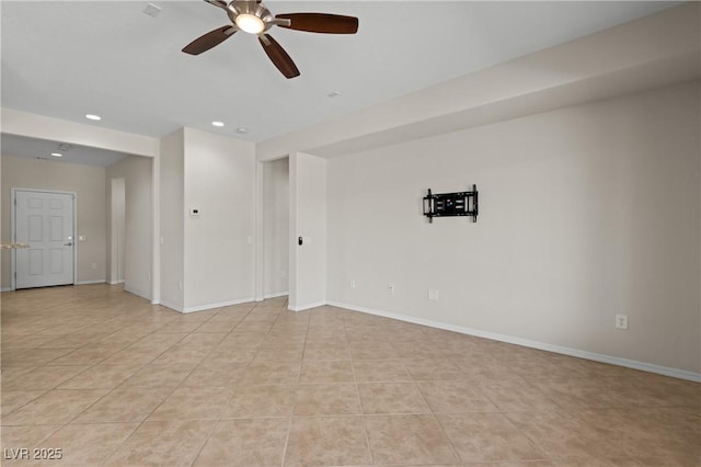 1407 Wheelwright Ct, Mesquite, NV 89034 - empty room with a ceiling fan, light tile patterned floors, recessed lighting, and baseboards