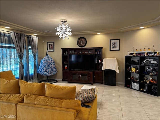 6454 Mount Palomar Ave, Las Vegas, NV 89139 - living area featuring a chandelier, light tile patterned floors, baseboards, and recessed lighting