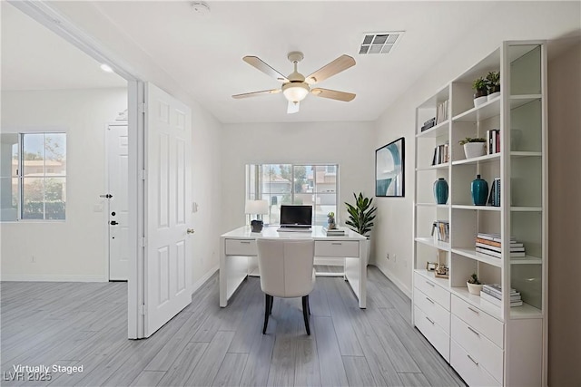 2367 Tilden Way, Henderson, NV 89074 - office featuring a ceiling fan, baseboards, and light wood finished floors