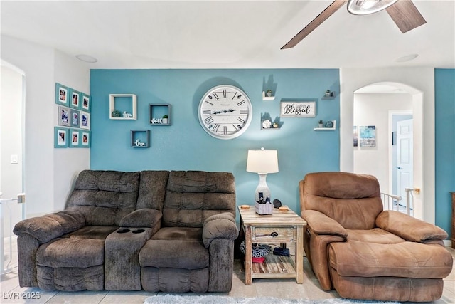 2225 Chandler Ranch Pl, Laughlin, NV 89029 - living room with arched walkways and ceiling fan