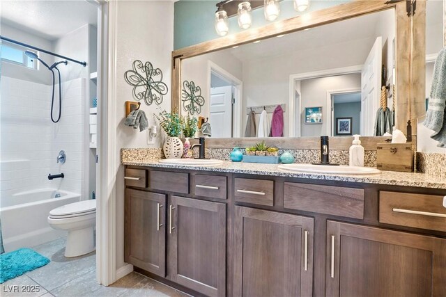 2225 Chandler Ranch Pl, Laughlin, NV 89029 - bathroom featuring double vanity, toilet, shower / bath combination, and tile patterned flooring
