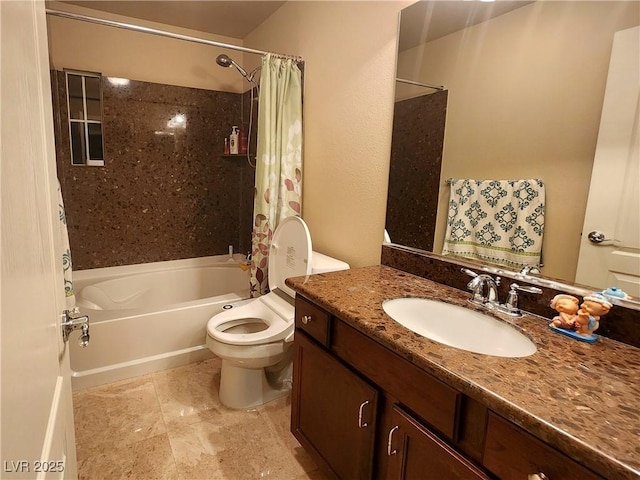 6729 Flamenco Ct, Las Vegas, NV 89139 - full bathroom featuring shower / tub combo with curtain, toilet, and vanity