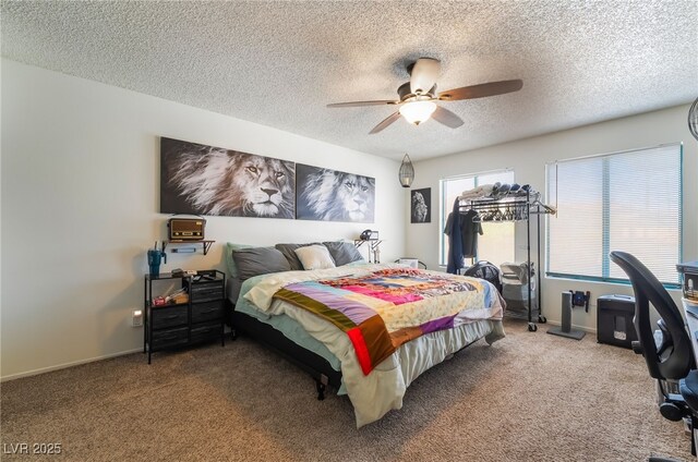 1575 W Warm Springs Rd Unit 2822, Henderson, NV 89014 - carpeted bedroom featuring a textured ceiling, ceiling fan, and baseboards
