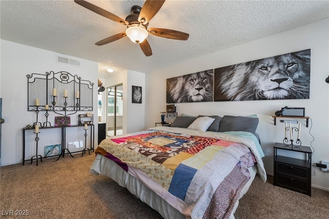 1575 W Warm Springs Rd Unit 2822, Henderson, NV 89014 - bedroom with carpet floors, a textured ceiling, a ceiling fan, and baseboards