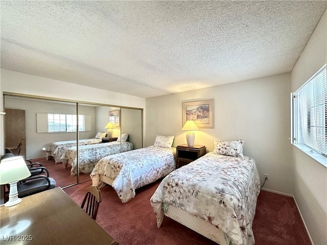 4151 Sanderling Cir Unit 351, Las Vegas, NV 89103 - bedroom featuring carpet floors, multiple windows, a closet, and a textured ceiling