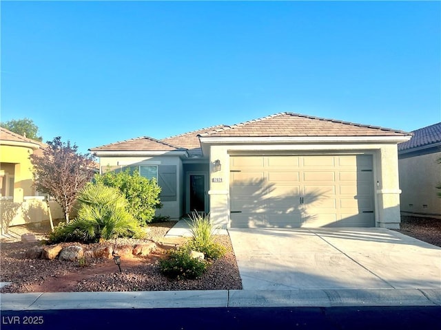 7029 Bocaire Dr, Las Vegas, NV 89131 - single story home featuring an attached garage, driveway, stucco siding, and a tiled roof