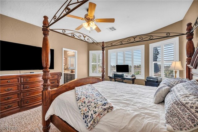 7029 Bocaire Dr, Las Vegas, NV 89131 - bedroom featuring carpet, a ceiling fan, and ensuite bathroom