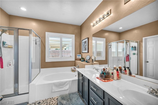 7029 Bocaire Dr, Las Vegas, NV 89131 - full bathroom featuring a stall shower, a bath, and healthy amount of natural light
