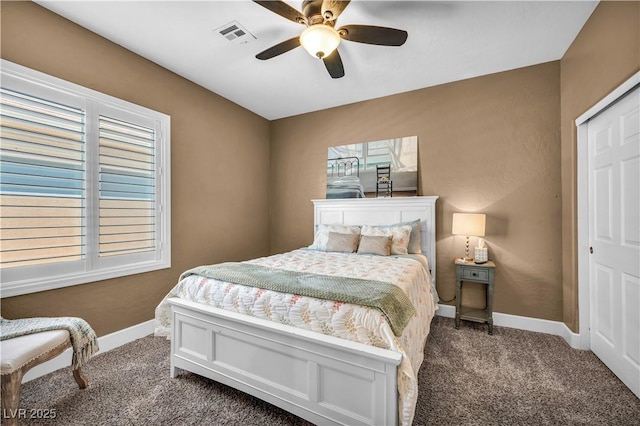 7029 Bocaire Dr, Las Vegas, NV 89131 - bedroom with dark colored carpet, multiple windows, baseboards, and a closet