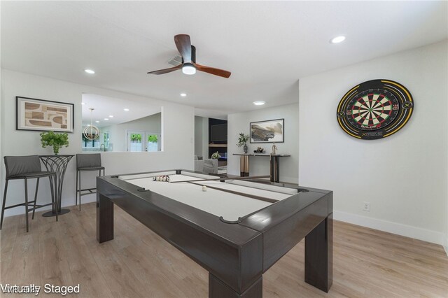 3409 El Cortez Ave, Las Vegas, NV 89102 - playroom featuring light wood-style flooring, ceiling fan, pool table, recessed lighting, and baseboards