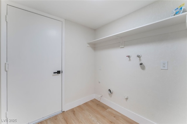 3409 El Cortez Ave, Las Vegas, NV 89102 - laundry room with hookup for a gas dryer, light wood-type flooring, washer hookup, and baseboards