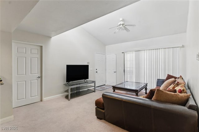 5166 S Jones Blvd Unit 205, Las Vegas, NV 89118 - living room with a ceiling fan, carpet, vaulted ceiling, and baseboards