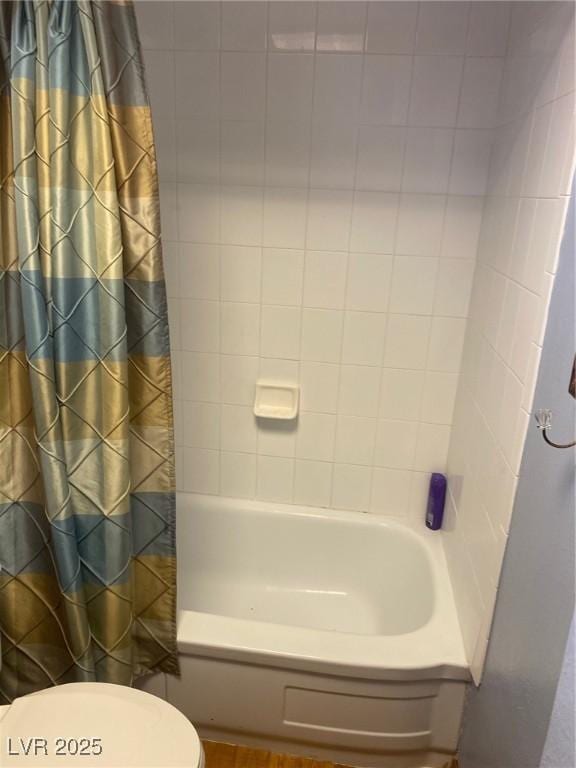 631 Mccannon St, Pioche, NV 89043 - bathroom featuring toilet and shower / tub combo with curtain