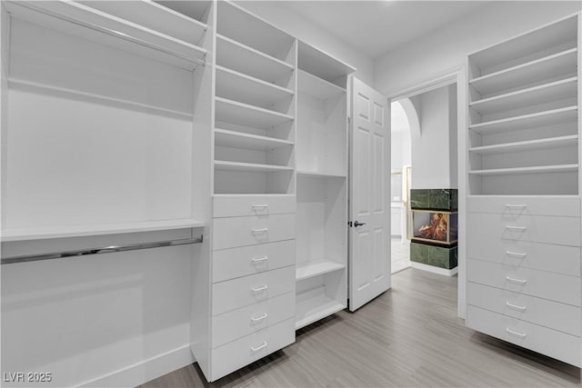 4418 Desert Bloom Ct, Las Vegas, NV 89129 - spacious closet with wood finished floors and arched walkways