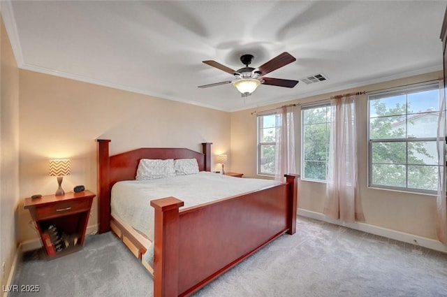 622 Quaint Acres Ave, Las Vegas, NV 89183 - bedroom featuring baseboards, light carpet, crown molding, and ceiling fan