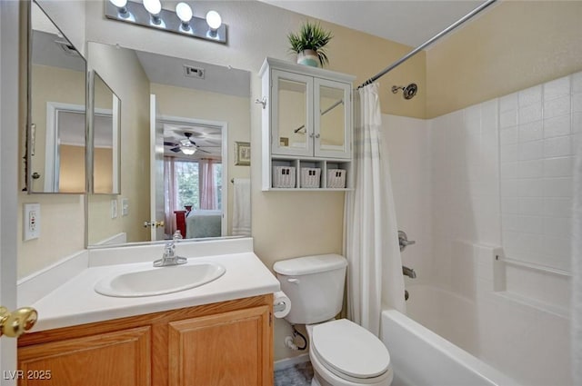 622 Quaint Acres Ave, Las Vegas, NV 89183 - ensuite bathroom with shower / tub combo with curtain, toilet, vanity, and ceiling fan
