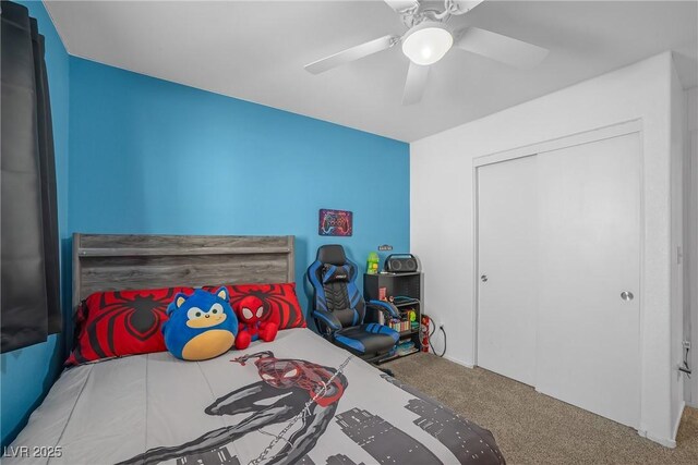 8320 Highland Ranch St, Las Vegas, NV 89131 - carpeted bedroom with ceiling fan and a closet