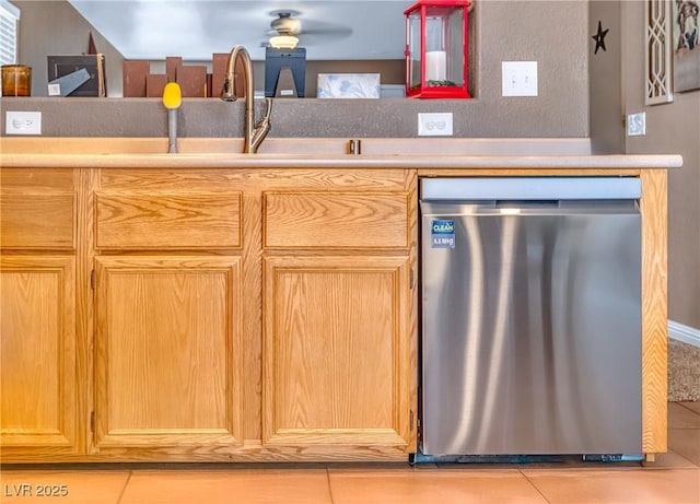 8320 Highland Ranch St, Las Vegas, NV 89131 - kitchen with dishwasher, tile patterned floors, ceiling fan, light countertops, and a sink