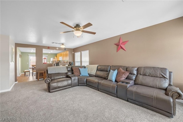 8320 Highland Ranch St, Las Vegas, NV 89131 - carpeted living area featuring ceiling fan and baseboards