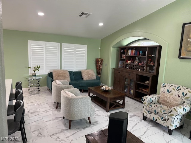 6248 Sapporo Cir, Las Vegas, NV 89110 - living area with marble look tiles and recessed lighting