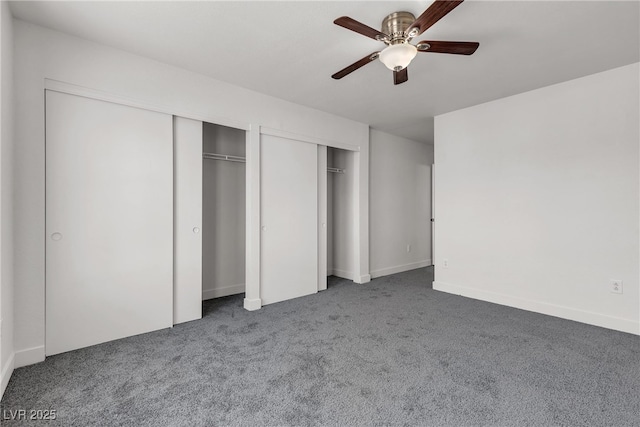 6117 Daisy Lee Ave, Las Vegas, NV 89108 - unfurnished bedroom featuring two closets, carpet floors, and ceiling fan