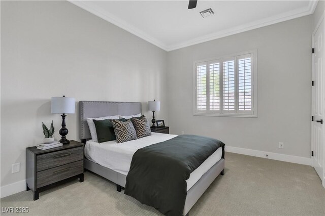 7738 Willow Cove Cir, Las Vegas, NV 89129 - bedroom featuring light colored carpet, ornamental molding, baseboards, and ceiling fan