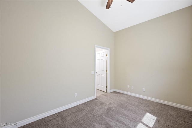 8541 Highland View Ave, Las Vegas, NV 89145 - carpeted spare room with ceiling fan, baseboards, and high vaulted ceiling