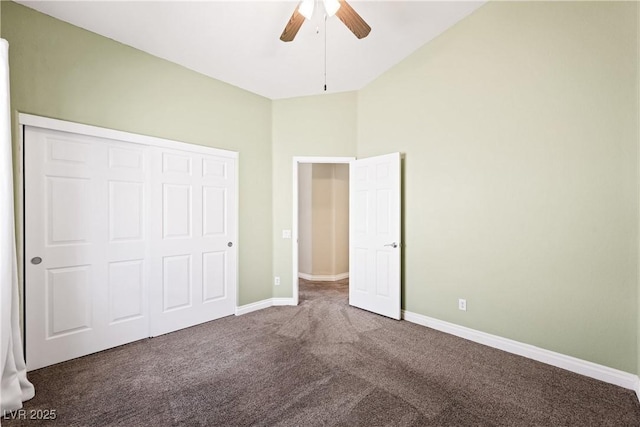 8541 Highland View Ave, Las Vegas, NV 89145 - unfurnished bedroom with carpet floors, baseboards, a closet, and ceiling fan