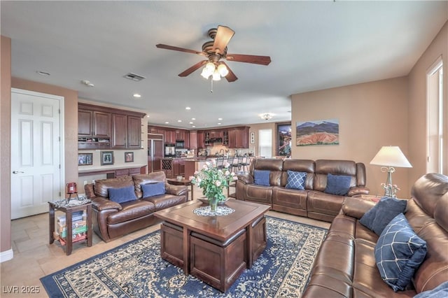 2982 Hammerwood Dr, Las Vegas, NV 89135 - living room with a ceiling fan and recessed lighting