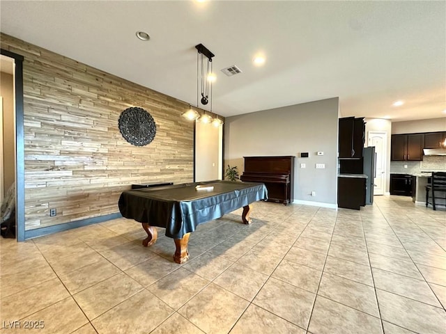 10719 Hammett Park Ave, Las Vegas, NV 89166 - rec room featuring wooden walls, light tile patterned floors, recessed lighting, pool table, and baseboards