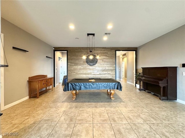 10719 Hammett Park Ave, Las Vegas, NV 89166 - rec room featuring pool table, light tile patterned floors, an accent wall, baseboards, and recessed lighting