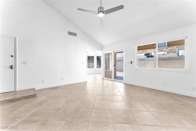 6717 Sheffield Dr, Las Vegas, NV 89108 - spare room featuring high vaulted ceiling, light tile patterned flooring, ceiling fan, and plenty of natural light