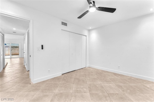6717 Sheffield Dr, Las Vegas, NV 89108 - unfurnished bedroom featuring light tile patterned floors, a closet, recessed lighting, and a ceiling fan