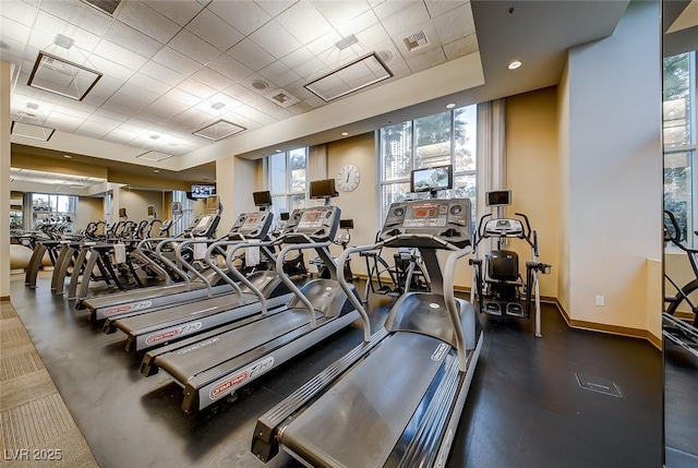 145 E Harmon Ave Unit 1120, Las Vegas, NV 89109 - exercise room featuring baseboards and a paneled ceiling