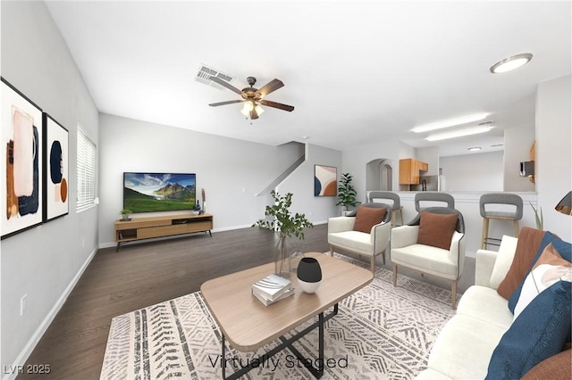 9312 Straw Hays St Unit 103, Las Vegas, NV 89178 - living room with a ceiling fan and wood finished floors