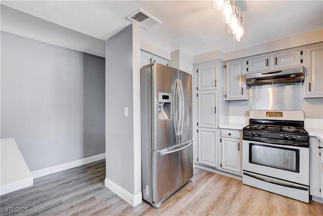 3971 Foxboro Cir, Las Vegas, NV 89121 - kitchen with appliances with stainless steel finishes, under cabinet range hood, light wood-style flooring, light countertops, and baseboards