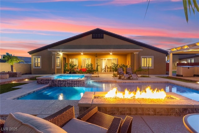 6980 W Meranto Ave, Las Vegas, NV 89178 - view of swimming pool featuring an outdoor fire pit, a patio area, and a pool with connected hot tub