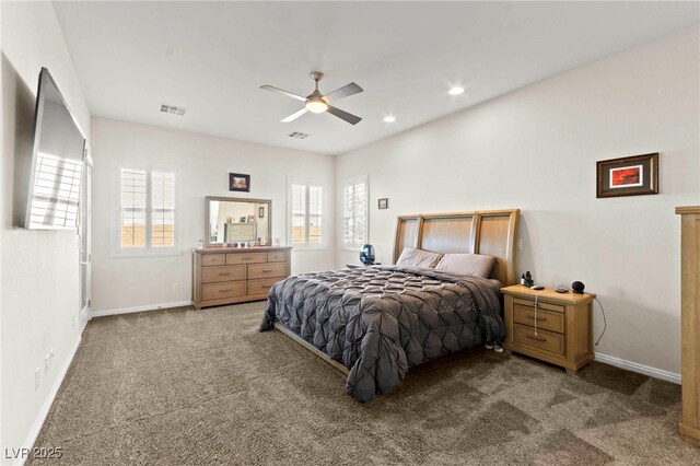 6980 W Meranto Ave, Las Vegas, NV 89178 - bedroom with carpet, multiple windows, recessed lighting, and a ceiling fan