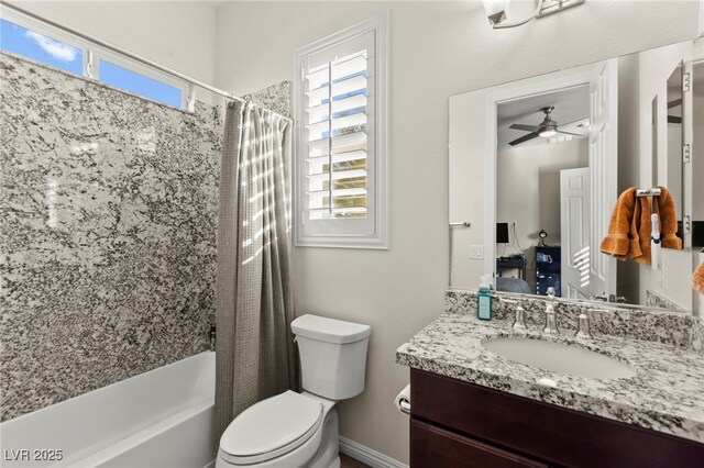 6980 W Meranto Ave, Las Vegas, NV 89178 - full bathroom with vanity, shower / bathtub combination with curtain, and a ceiling fan