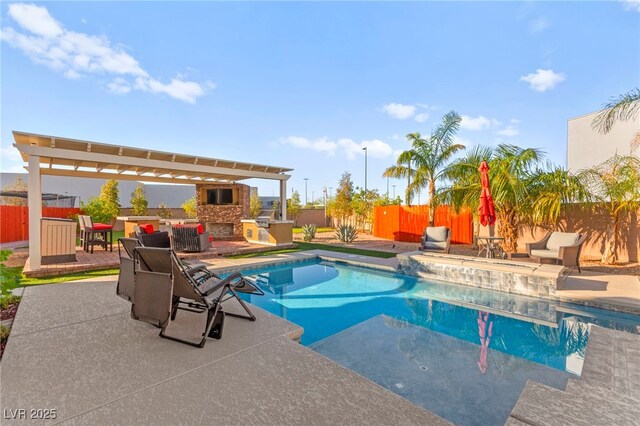 6980 W Meranto Ave, Las Vegas, NV 89178 - view of swimming pool featuring a fenced backyard, a patio area, and a pergola