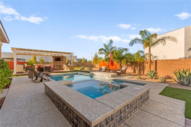 6980 W Meranto Ave, Las Vegas, NV 89178 - view of swimming pool with a patio, a fenced backyard, and a pool with connected hot tub