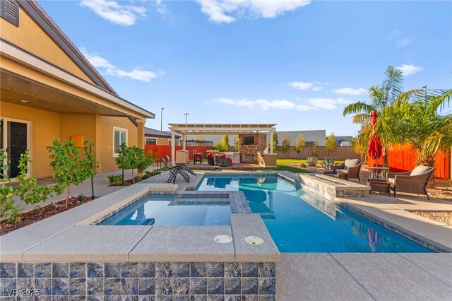 6980 W Meranto Ave, Las Vegas, NV 89178 - view of pool with a pool with connected hot tub, a patio, a fenced backyard, and a pergola