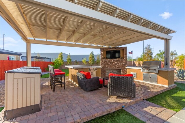 6980 W Meranto Ave, Las Vegas, NV 89178 - view of patio with area for grilling, a pergola, outdoor lounge area, and a bar