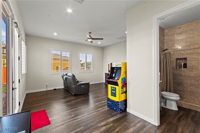 6980 W Meranto Ave, Las Vegas, NV 89178 - game room with wood finished floors, a ceiling fan, and recessed lighting