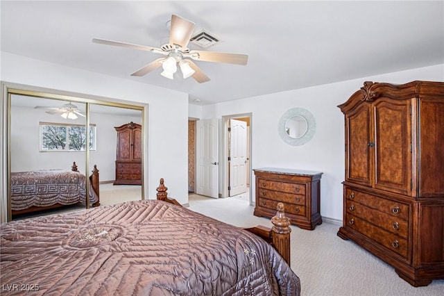 9111 W Stephen Ave, Las Vegas, NV 89149 - bedroom featuring light carpet, ceiling fan, a closet, and baseboards