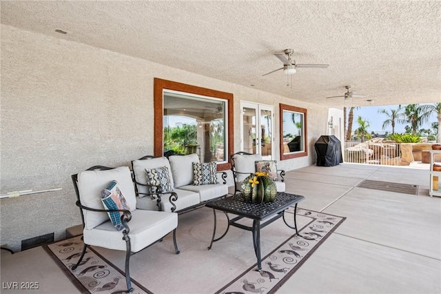 9111 W Stephen Ave, Las Vegas, NV 89149 - view of patio / terrace featuring a ceiling fan, an outdoor hangout area, and french doors
