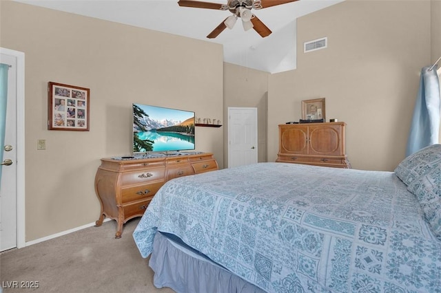 4628 Standing Bluff Way, Las Vegas, NV 89130 - bedroom featuring carpet, baseboards, vaulted ceiling, and a ceiling fan