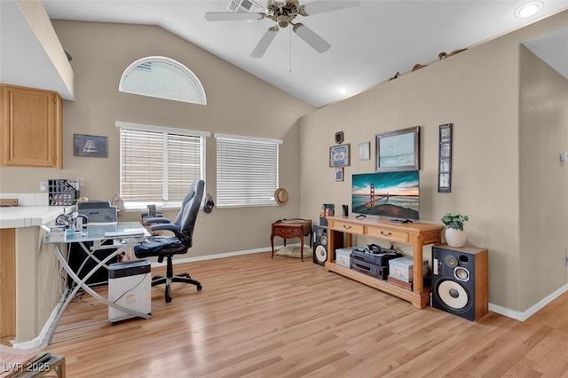 4628 Standing Bluff Way, Las Vegas, NV 89130 - office space with ceiling fan, light wood-style floors, plenty of natural light, baseboards, and high vaulted ceiling