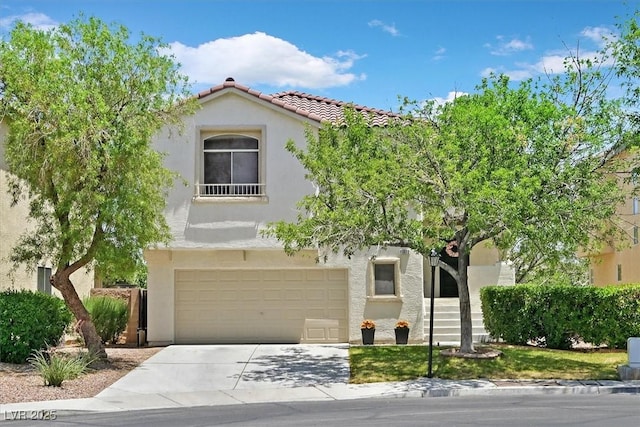 11022 Saint Rafael St, Las Vegas, NV 89141 - mediterranean / spanish-style house featuring stucco siding, a garage, concrete driveway, and a tile roof
